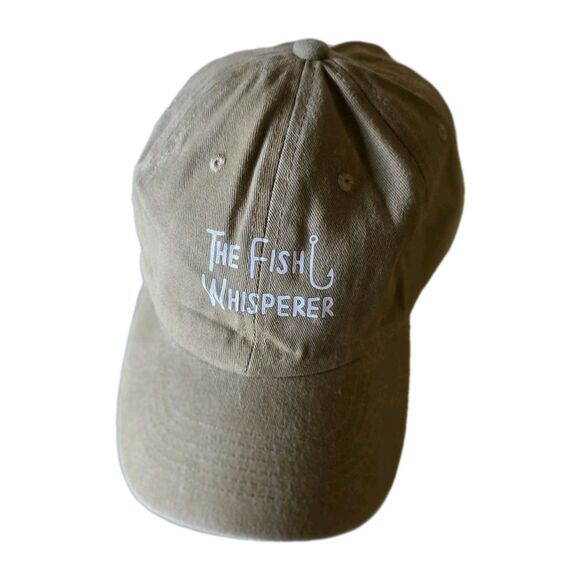 Distressed Beige Fishing Baseball Ball Cap "The Fish Whisperer" Adjustable New - Picture 1 of 6